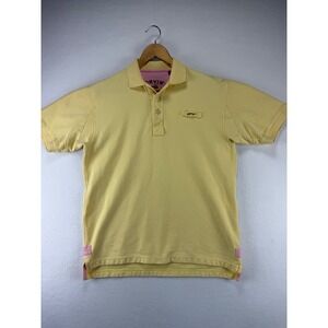 Orvis Polo Shirt Mens Medium Yellow Short Sleeve Cotton Pique Fishing Fly Logo